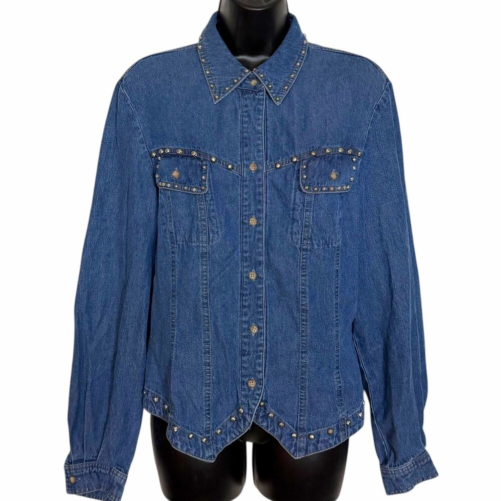 VINTAGE HAIRSTON ROBERSON WESTERN STUDDED DENIM JACKET SHIRT SHACKET COWGIRL L